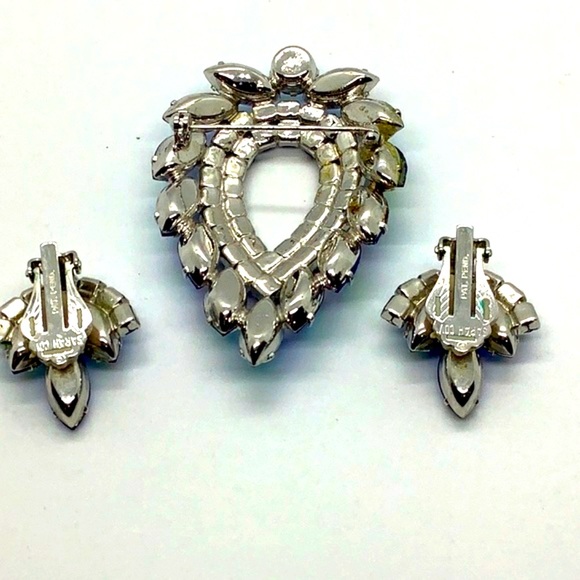 Sarah Coventry Juliana D & E Blue Lagoon Rhinestone Brooch Earrings Demi Parure - Picture 5 of 5